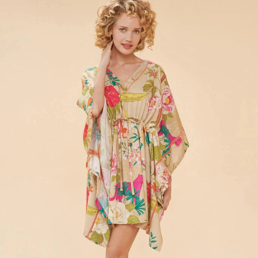 Beach Cover Up Delicate Flora & Fauna Coconut