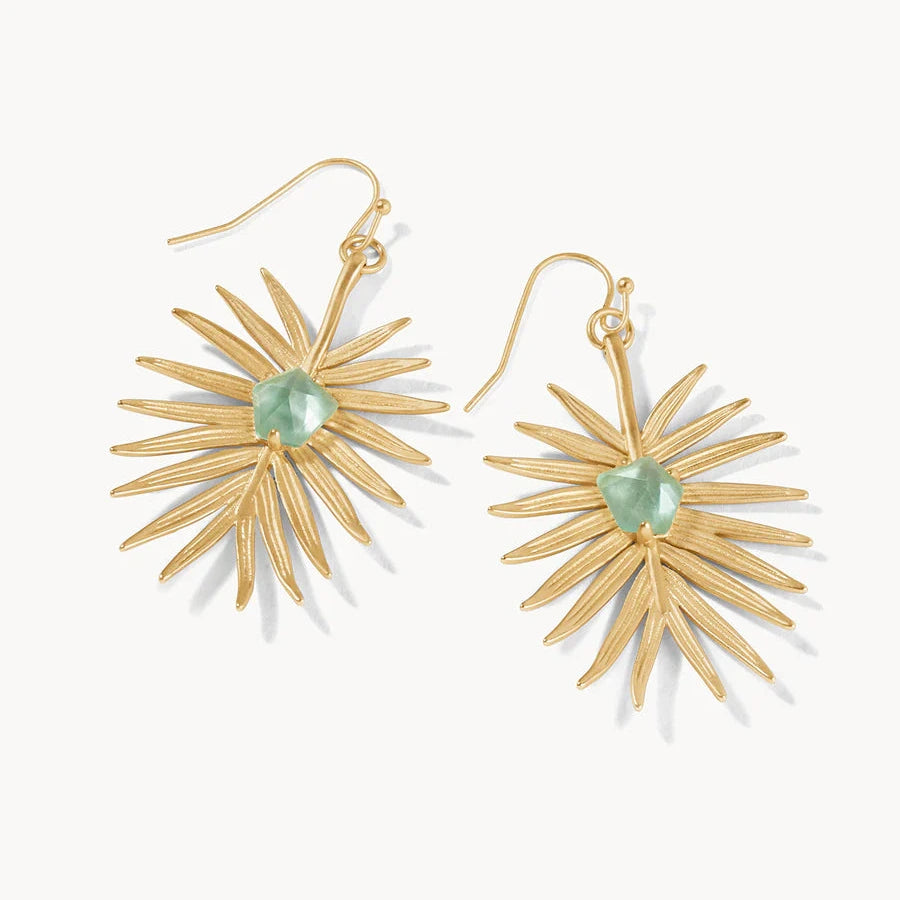 Palm Earrings Gold Aqua Pearlescent