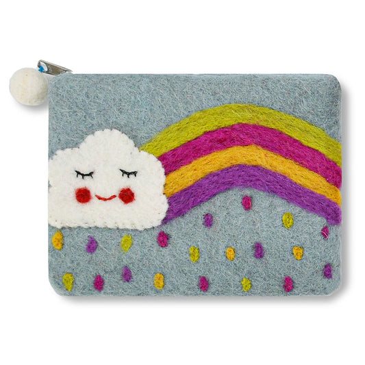 Cloud and Rainbow with Raindrop Felted Coin Purse Alice Blue