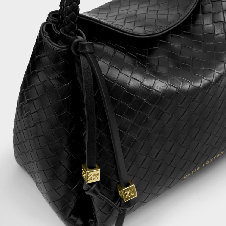 Nova Woven Texture Top Handle Bag Black