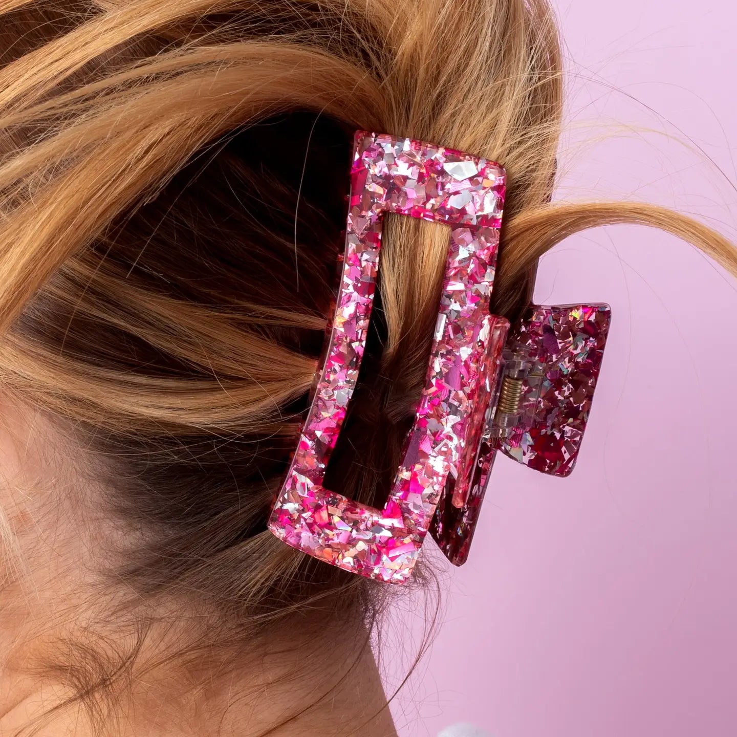 Pink Silver Claw Hair Clip Large Confetti