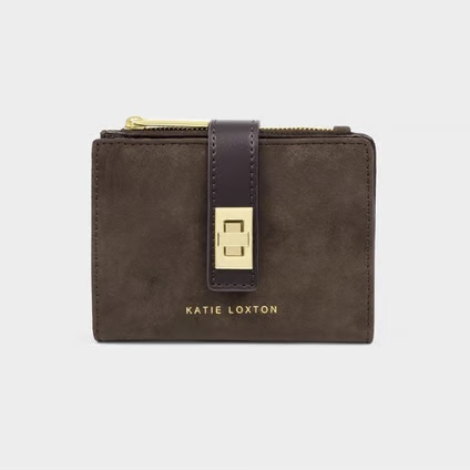 Orin Bitter Chocolate Suedette Twist Lock Wallet