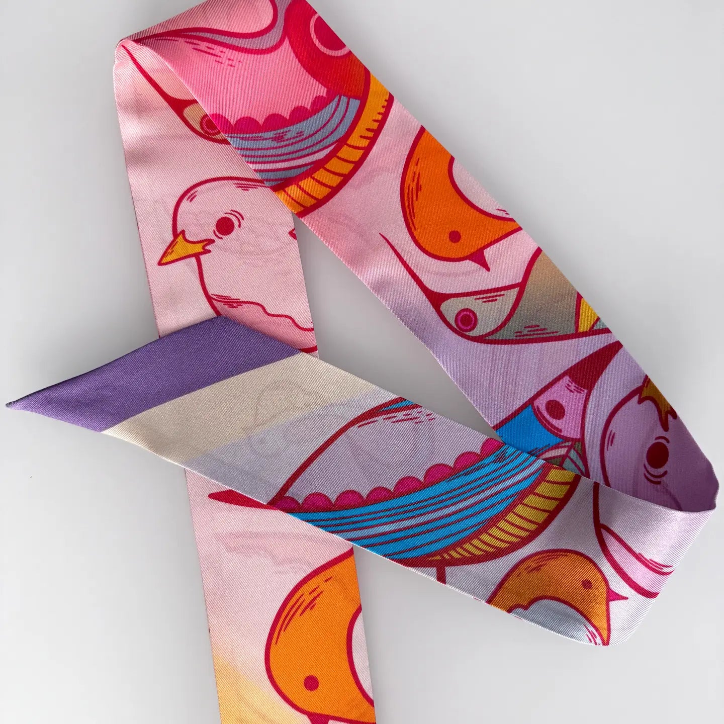 Rainbow Birdies Skinny Silk Scarf Rainbow Birdies