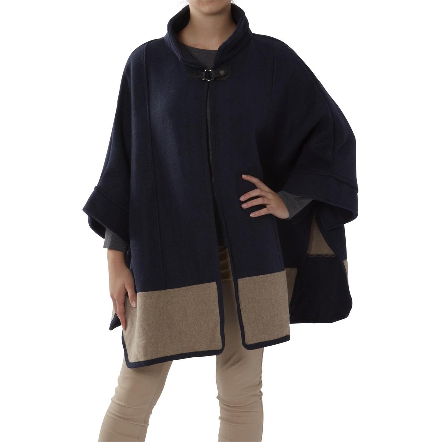 Navy & Camel Snap Cape