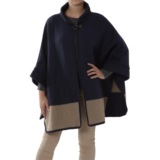 Navy & Camel Snap Cape