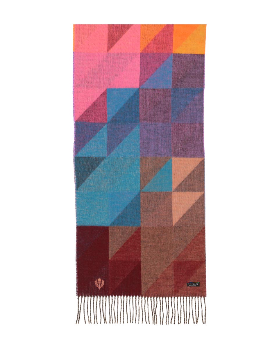 Geometric Colorblock Cashmink Scarf Orange/Pink