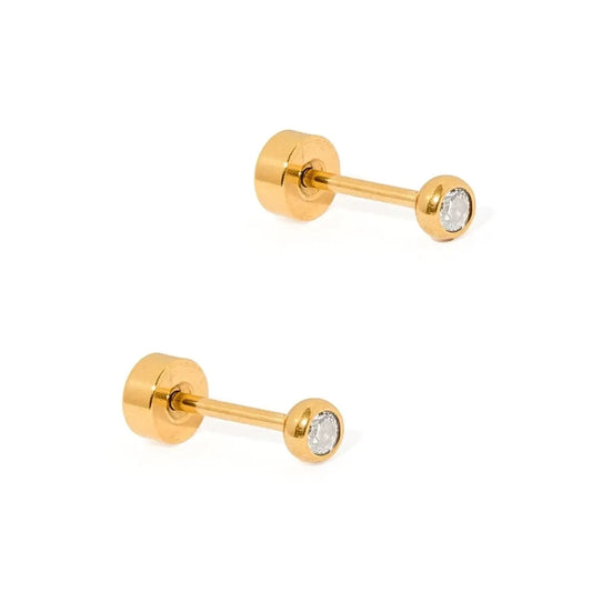 Micro Cooper Clear Gold Screwback Stud Earrings