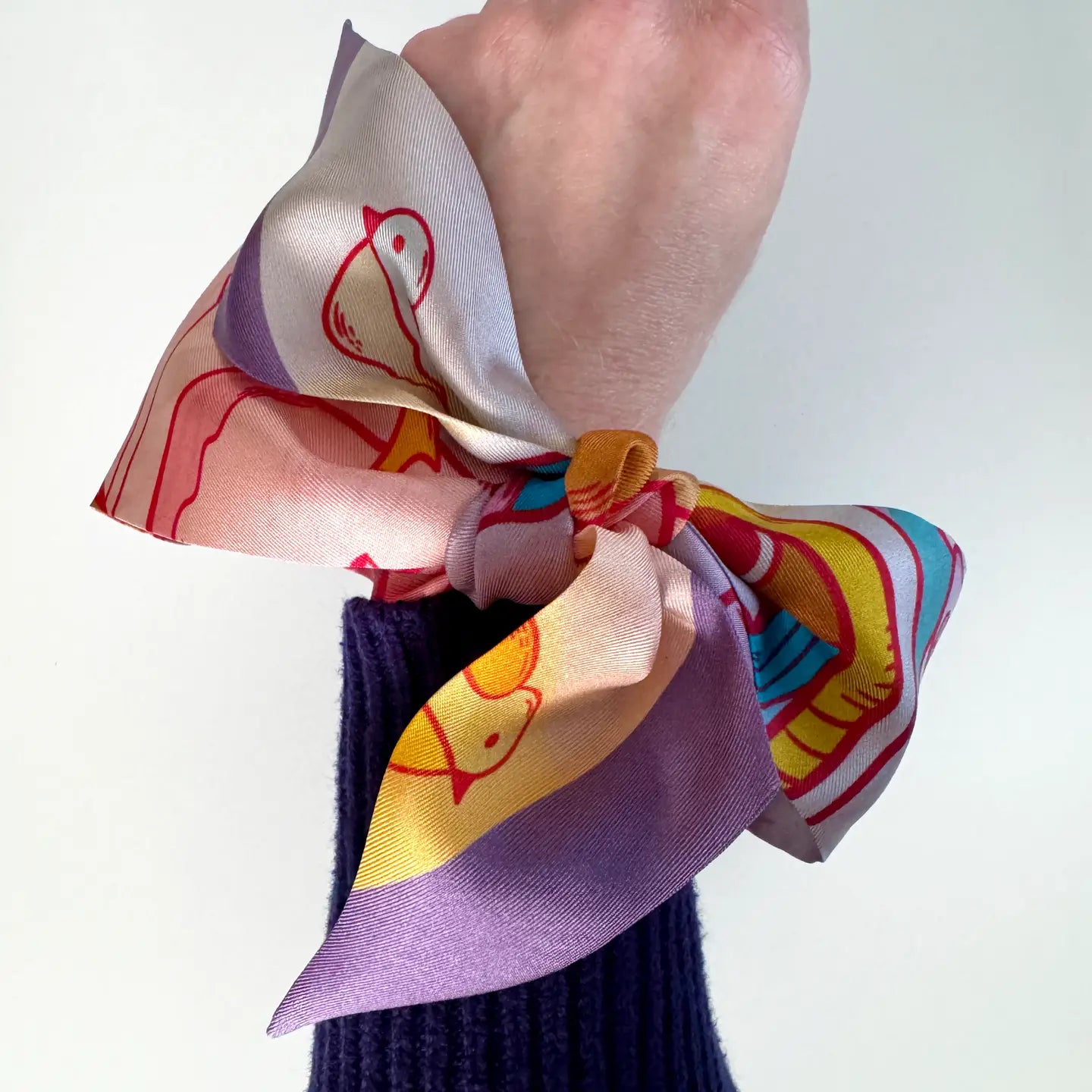 Rainbow Birdies Skinny Silk Scarf Rainbow Birdies