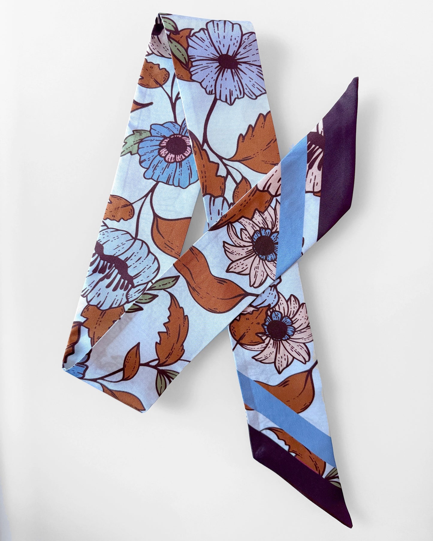 Bluewood Blooms Skinny Silk Scarf