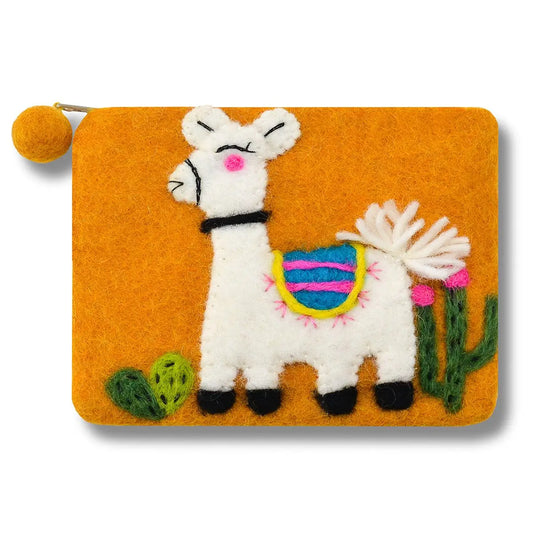 Llama Felted Coin Purse Gold