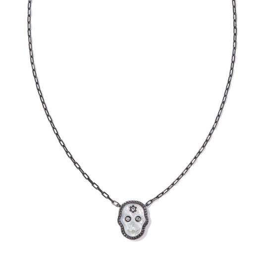 Skeleton Short Pendant Necklace Gunmetal Ivory Mother of Pearl