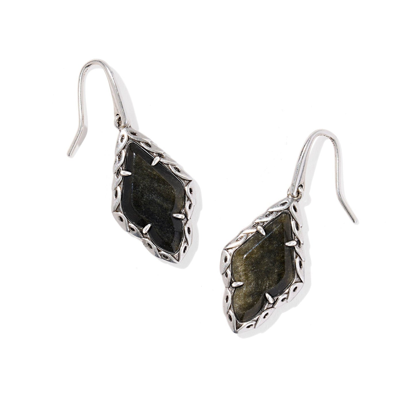 Adeline Drop Earrings Vintage Silver Golden Obsidian