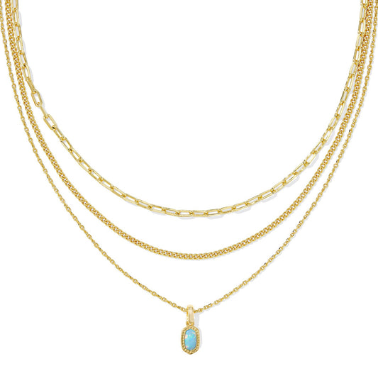 Mini Elisa Triple Strand Necklace Gold Light Teal Kyocera Opal