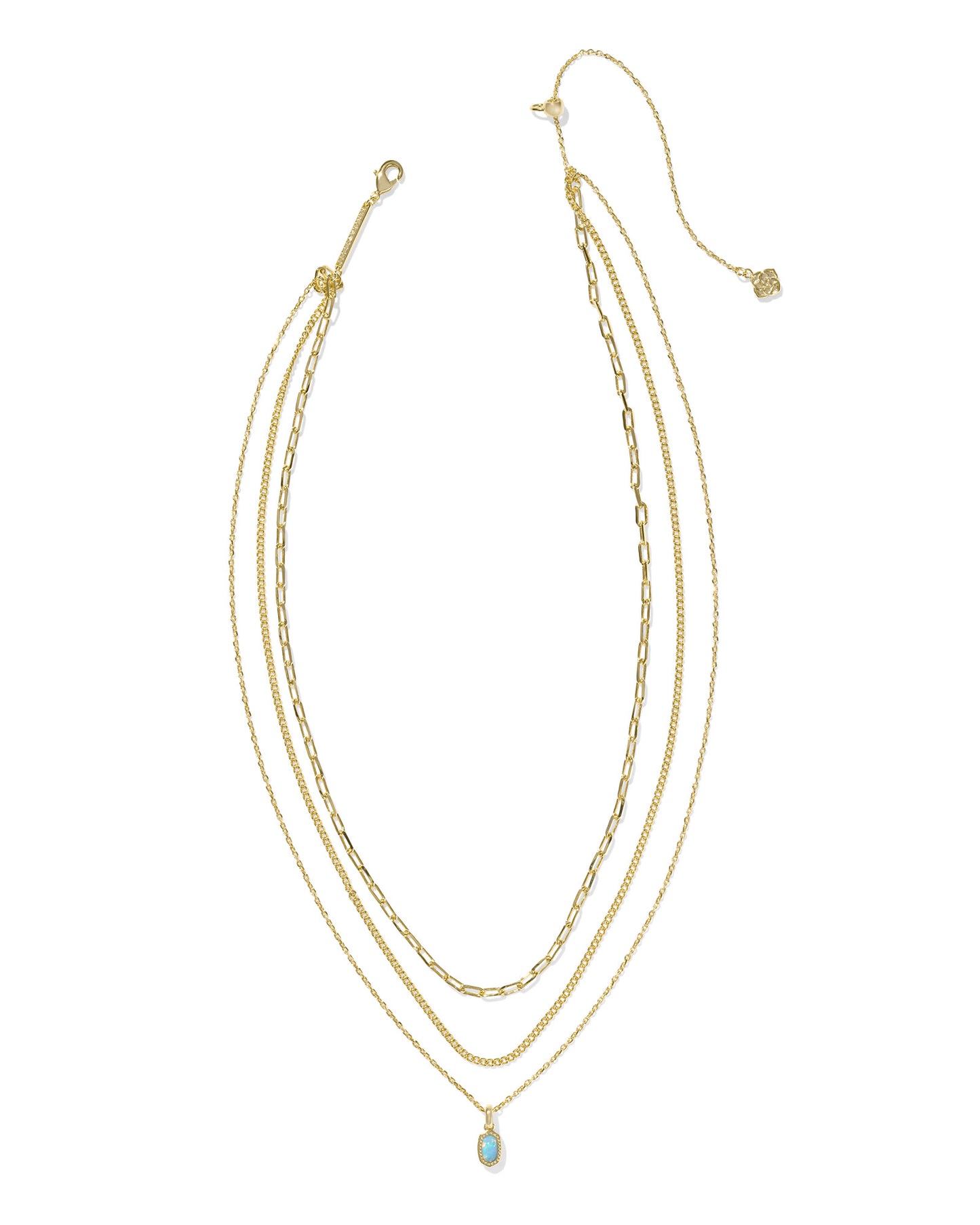 Mini Elisa Triple Strand Necklace Gold Light Teal Kyocera Opal