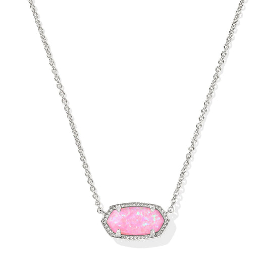 Elisa Short Pendant Necklace Silver Carnation Kyocera Opal