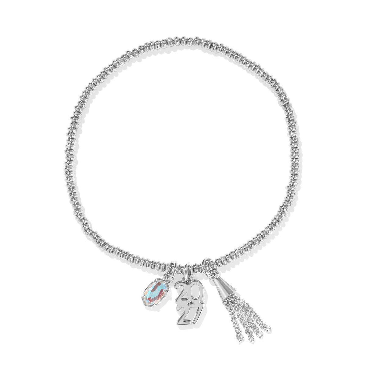 2027 Graduation Stretch Bracelet Silver Dichroic Glass
