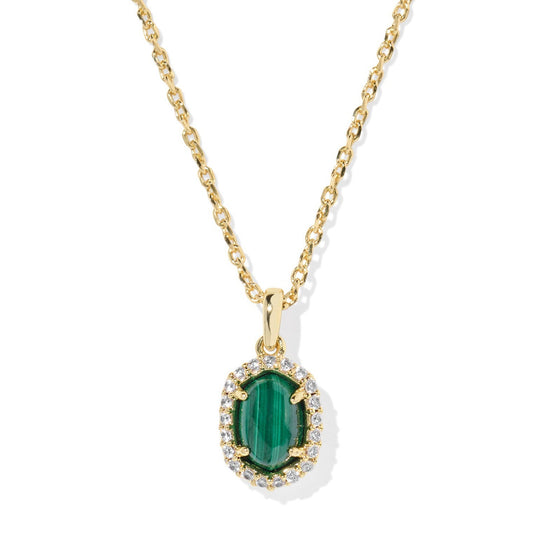 Daphne Crystal Frame Short Pendant Necklace Gold Green Malachite