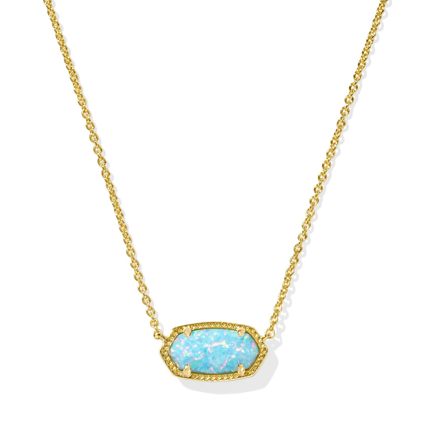 Elisa Short Pendant Necklace Gold Light Teal Kyocera Opal