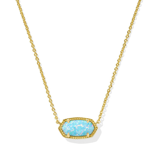 Elisa Short Pendant Necklace Gold Light Teal Kyocera Opal