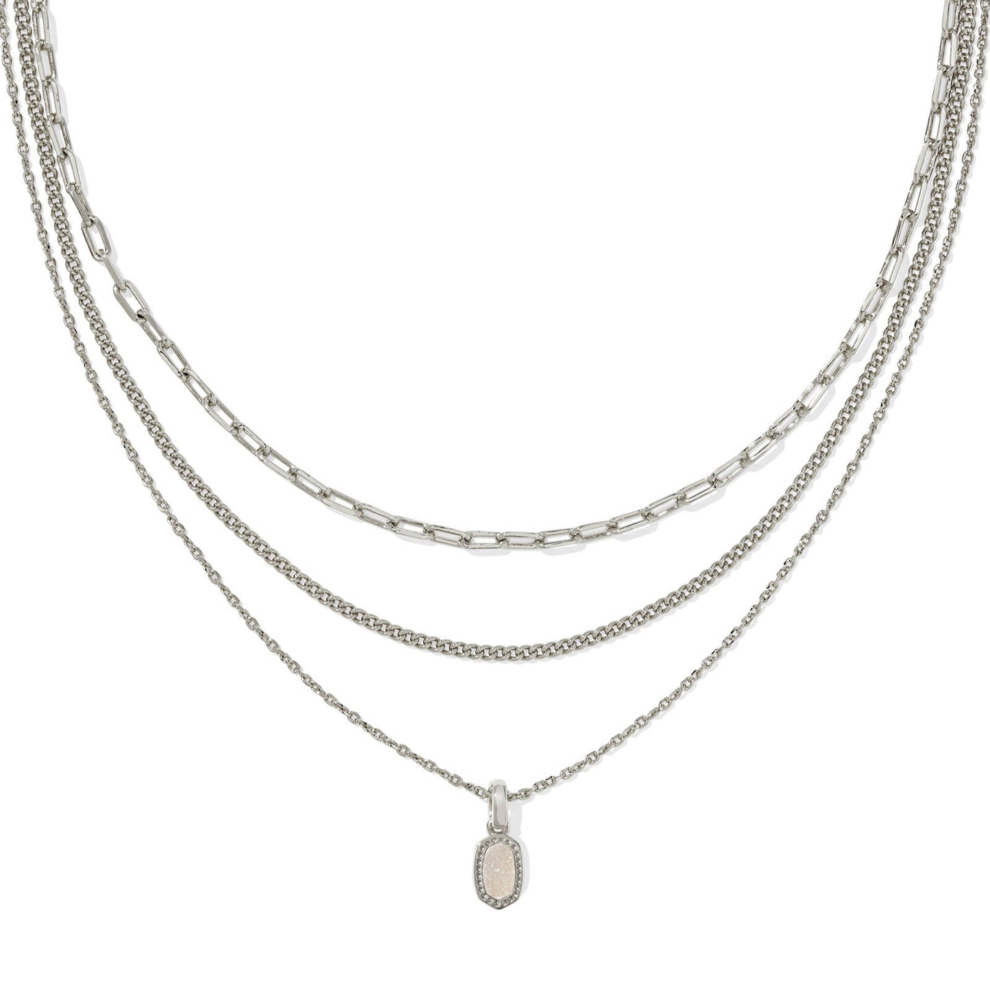Mini Elisa Triple Strand Necklace Silver Iridescent Drusy