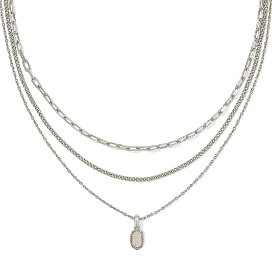 Mini Elisa Triple Strand Necklace Silver Iridescent Drusy