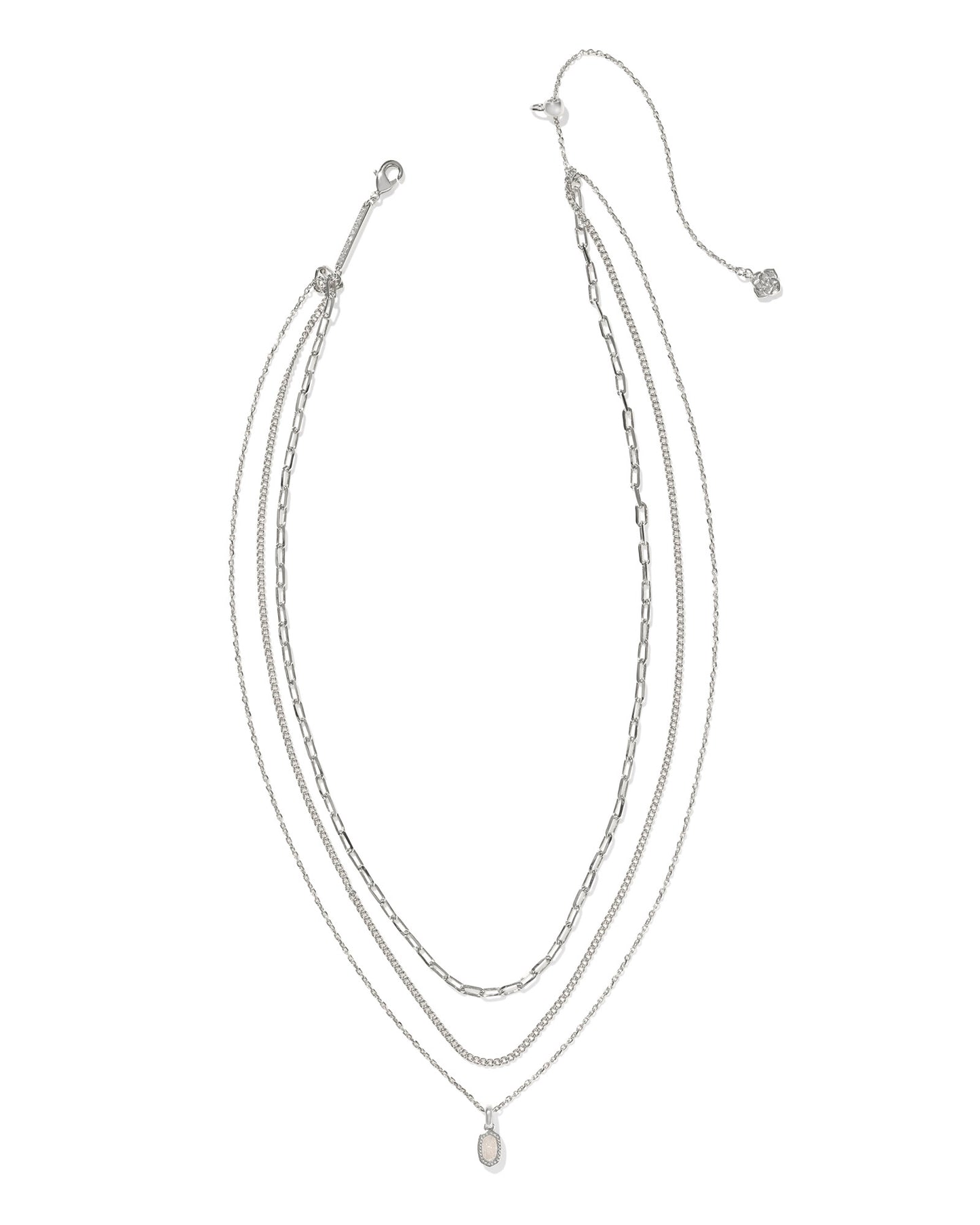 Mini Elisa Triple Strand Necklace Silver Iridescent Drusy