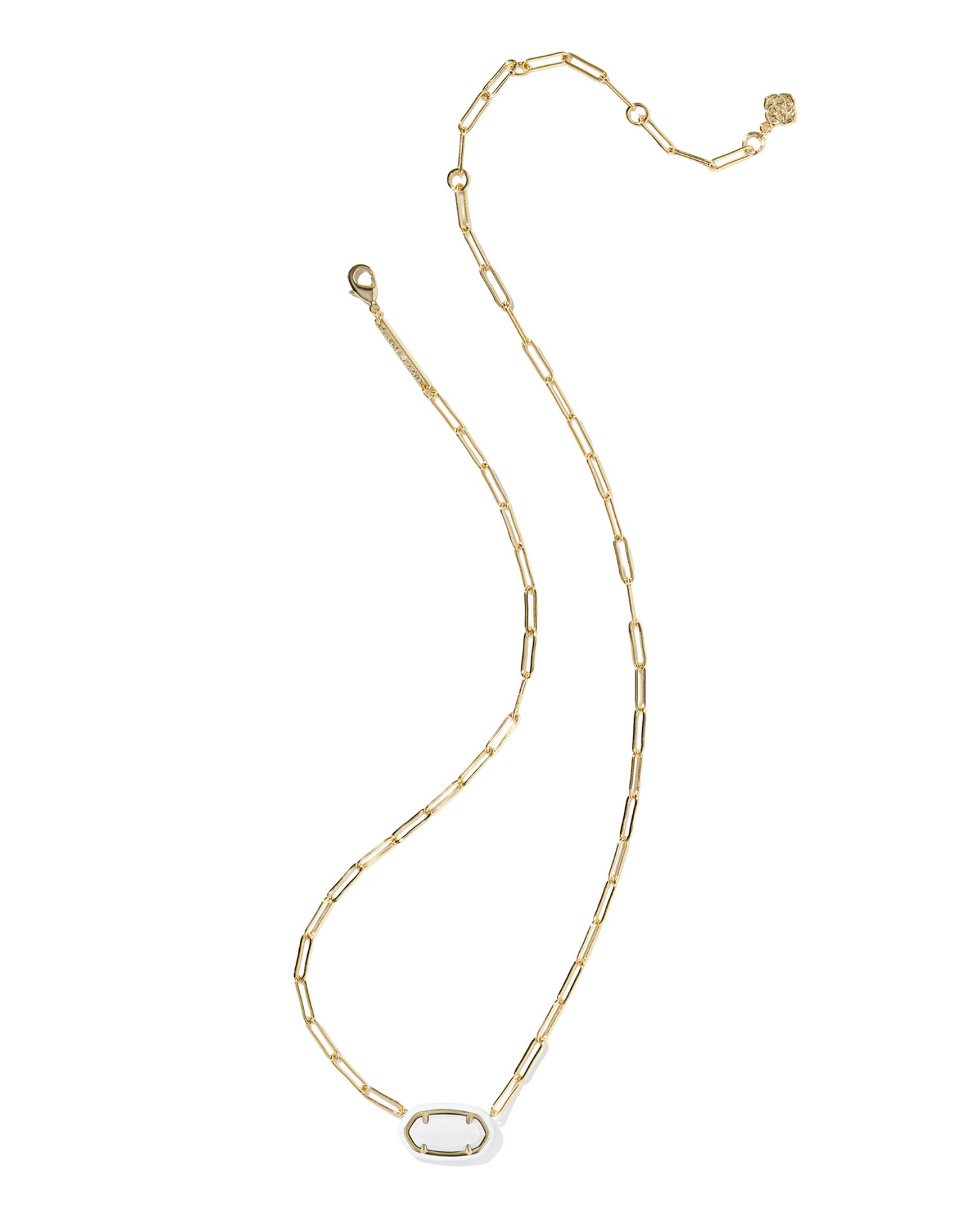 Elisa Enamel Frame Paperclip Necklace Gold White Mother of Pearl