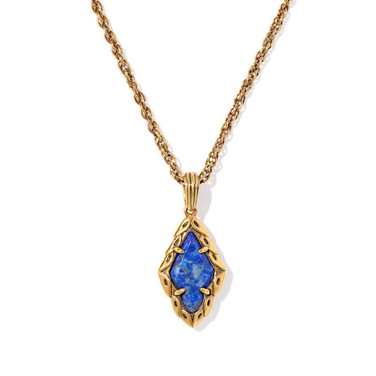 Adeline Short Pendant Necklace Vintage Gold Blue Lapis