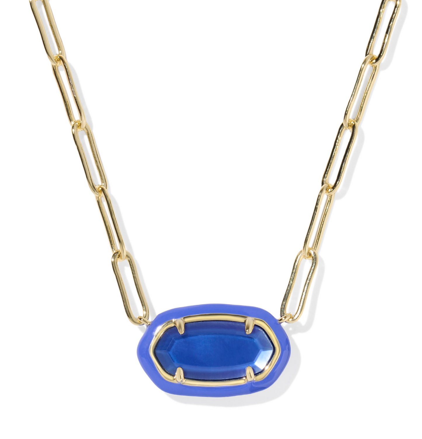 Elisa Enamel Frame Paperclip Necklace Gold Cobalt Illusion