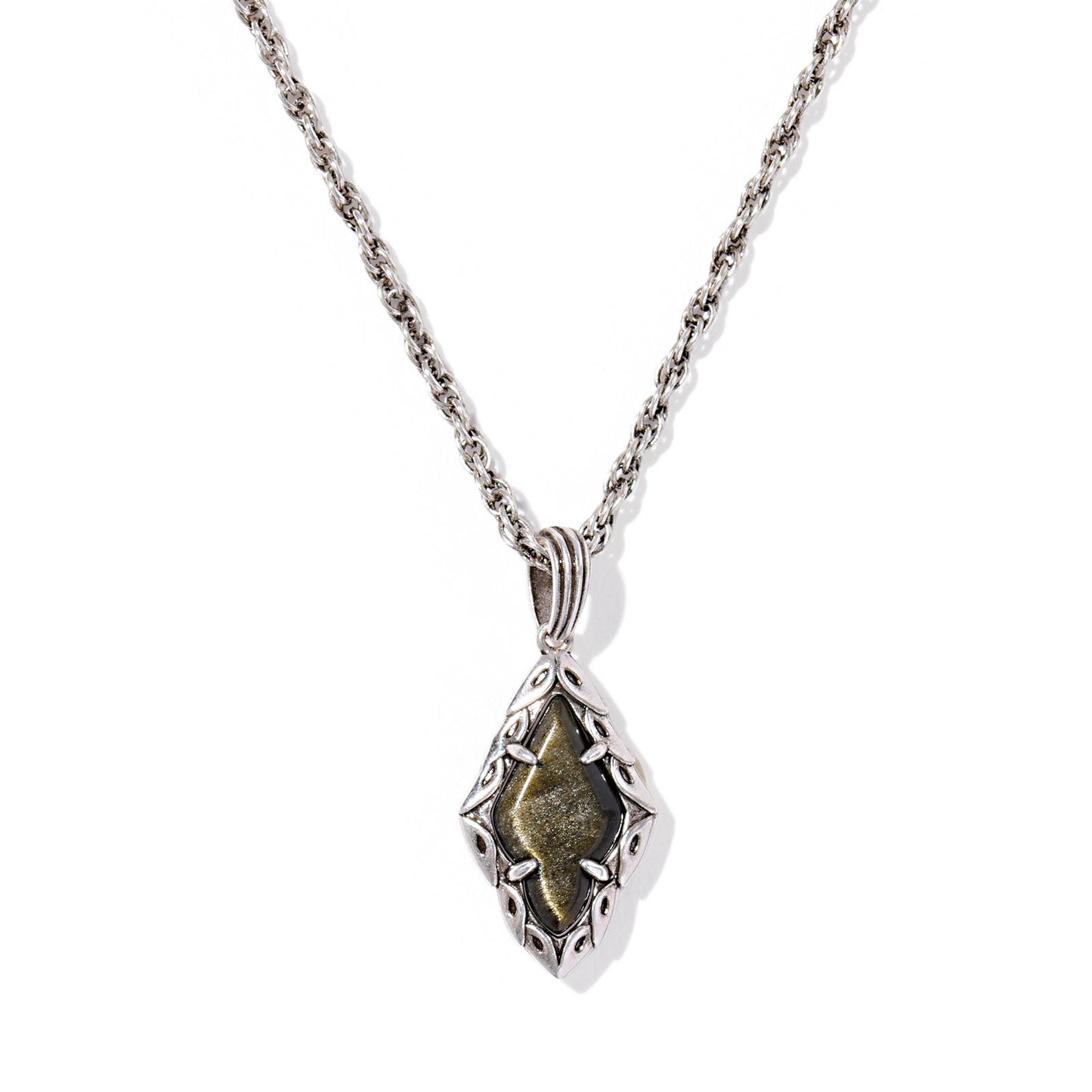 Adeline Short Pendant Necklace Vintage Silver Golden Obsidian