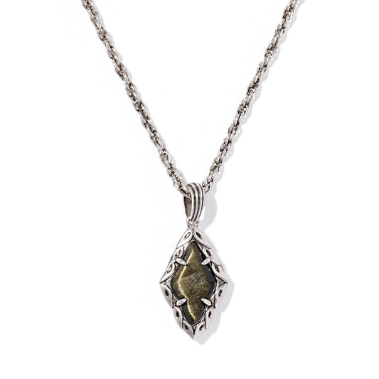 Adeline Short Pendant Necklace Vintage Silver Golden Obsidian