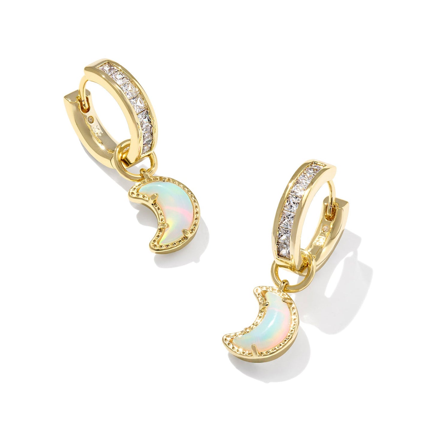 Moon Huggie Earrings Gold White Mix