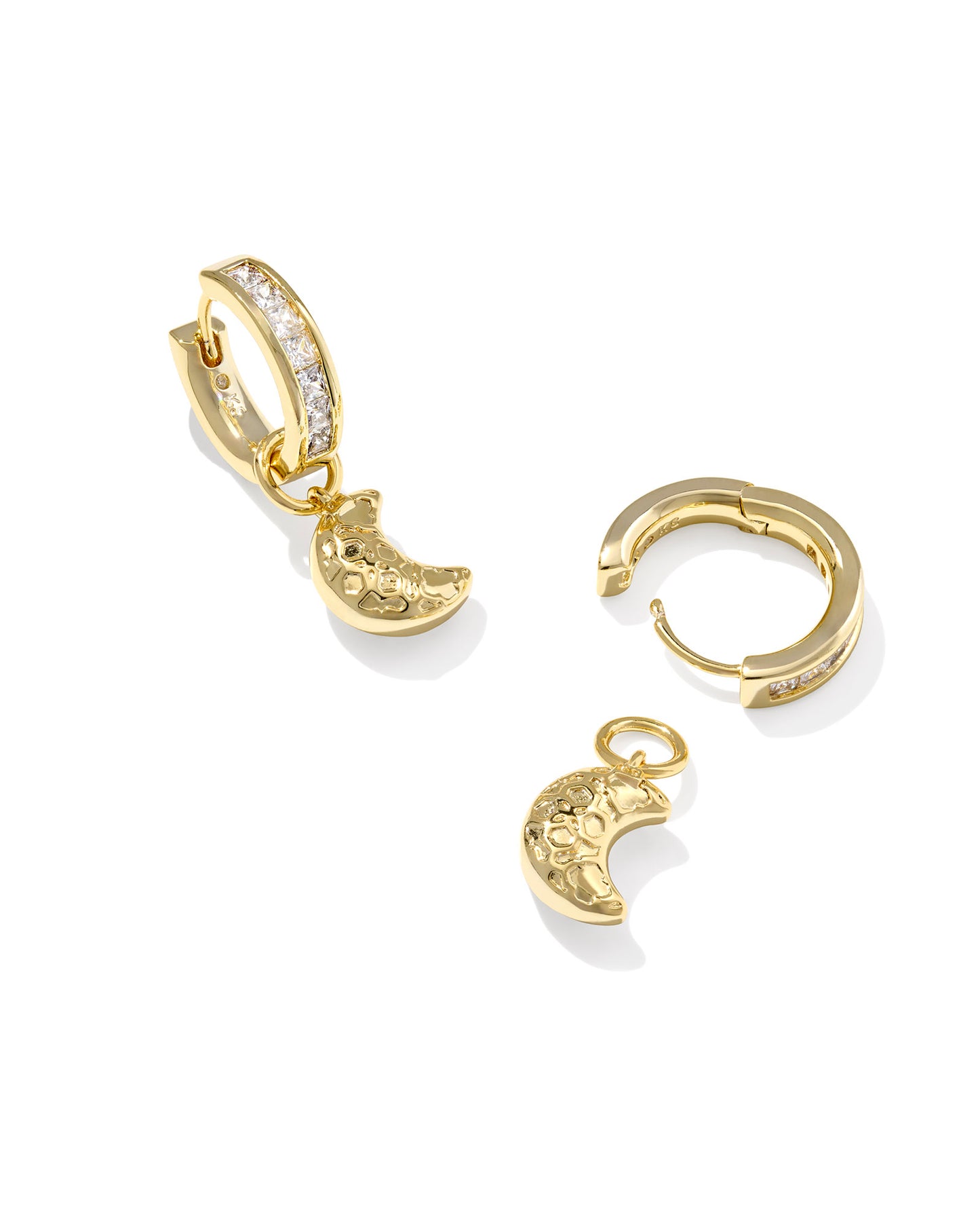 Moon Huggie Earrings Gold White Mix