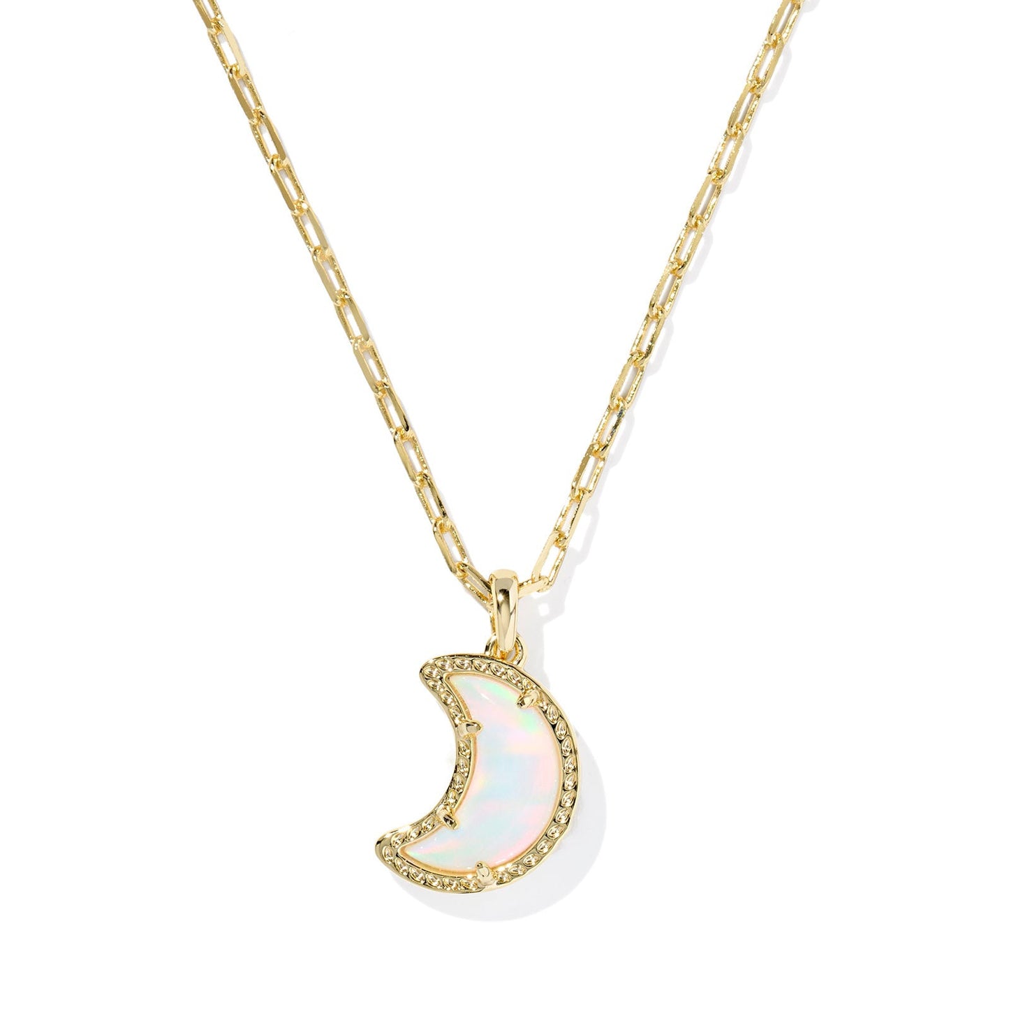 Moon Short Pendant Necklace Gold White Opalescent Resin
