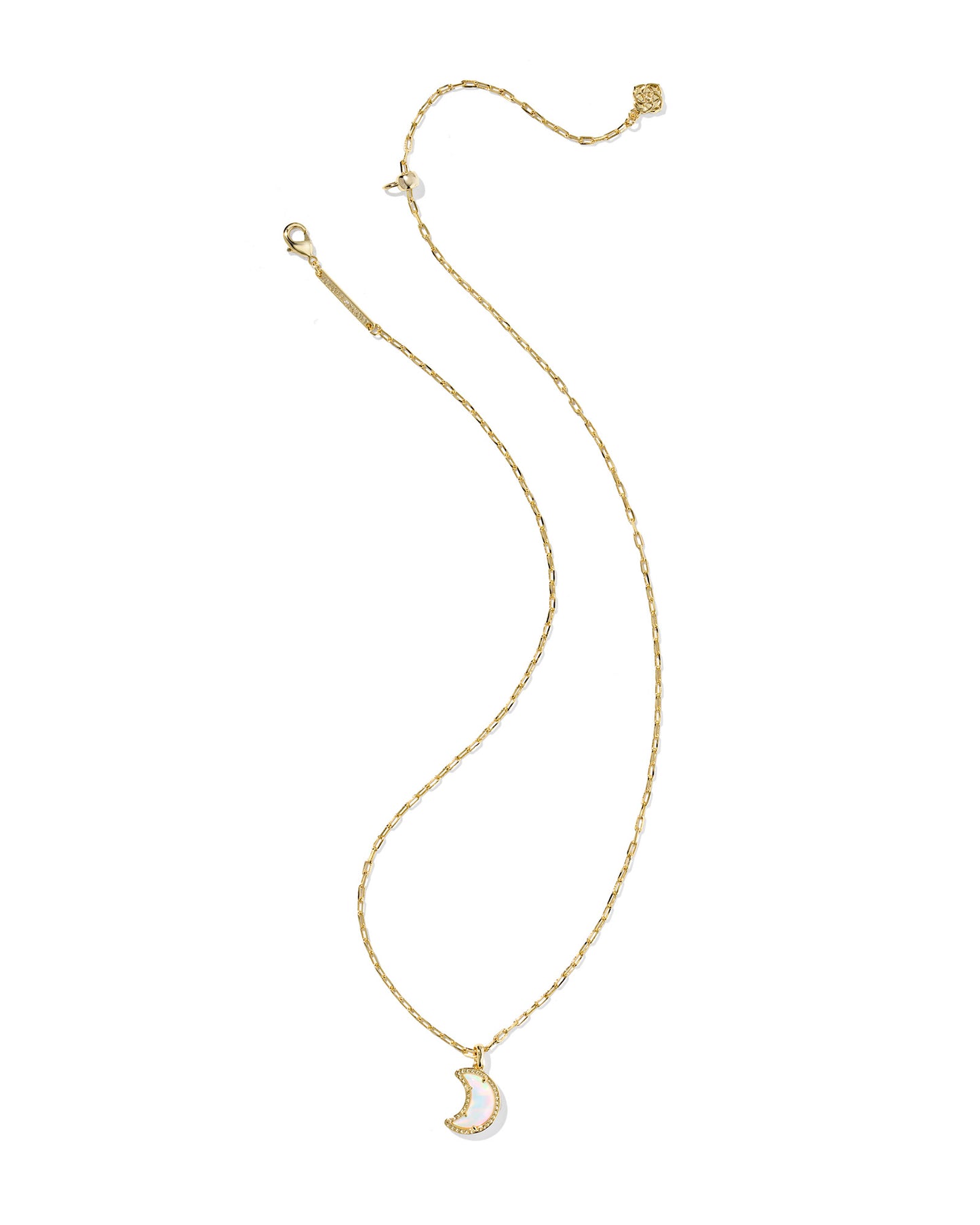 Moon Short Pendant Necklace Gold White Opalescent Resin