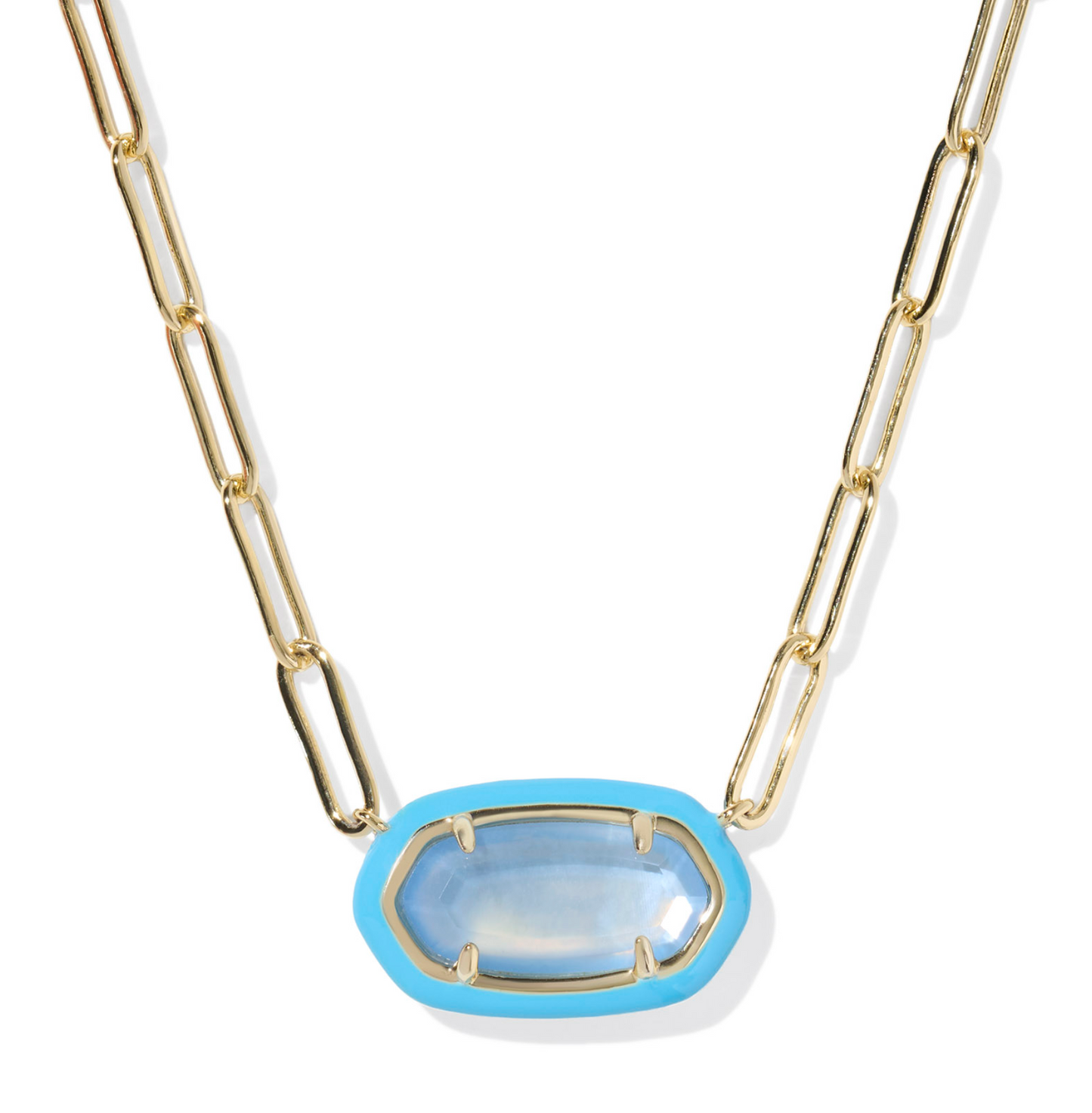 Elisa Enamel Frame Paperclip Necklace Gold Periwinkle Illusion