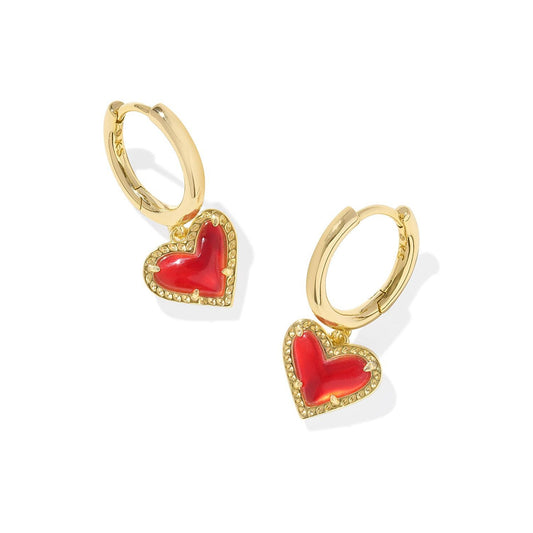 Ari Heart Huggie Earrings Gold Red Illusion
