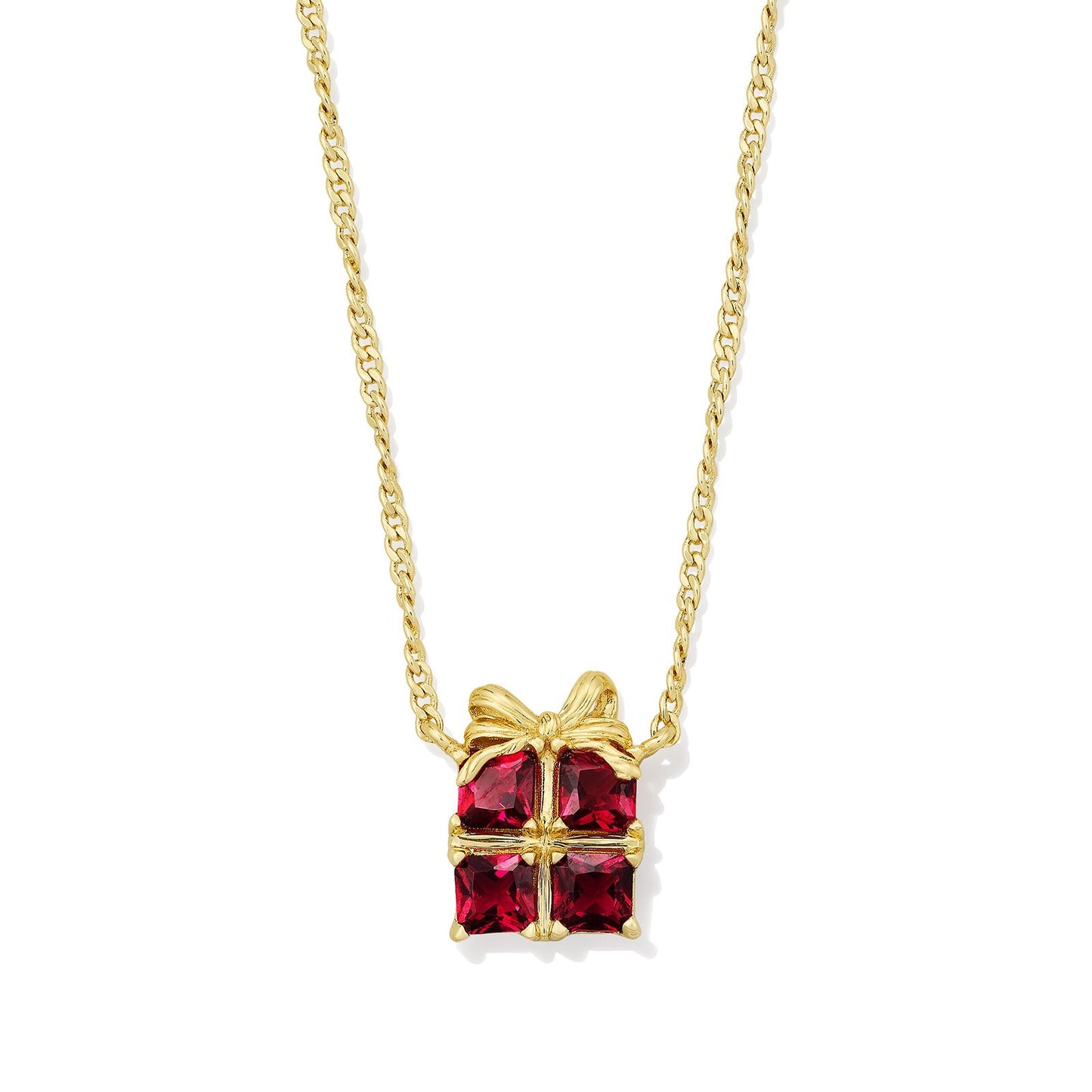 Present Short Pendant Necklace Gold Red Crystal