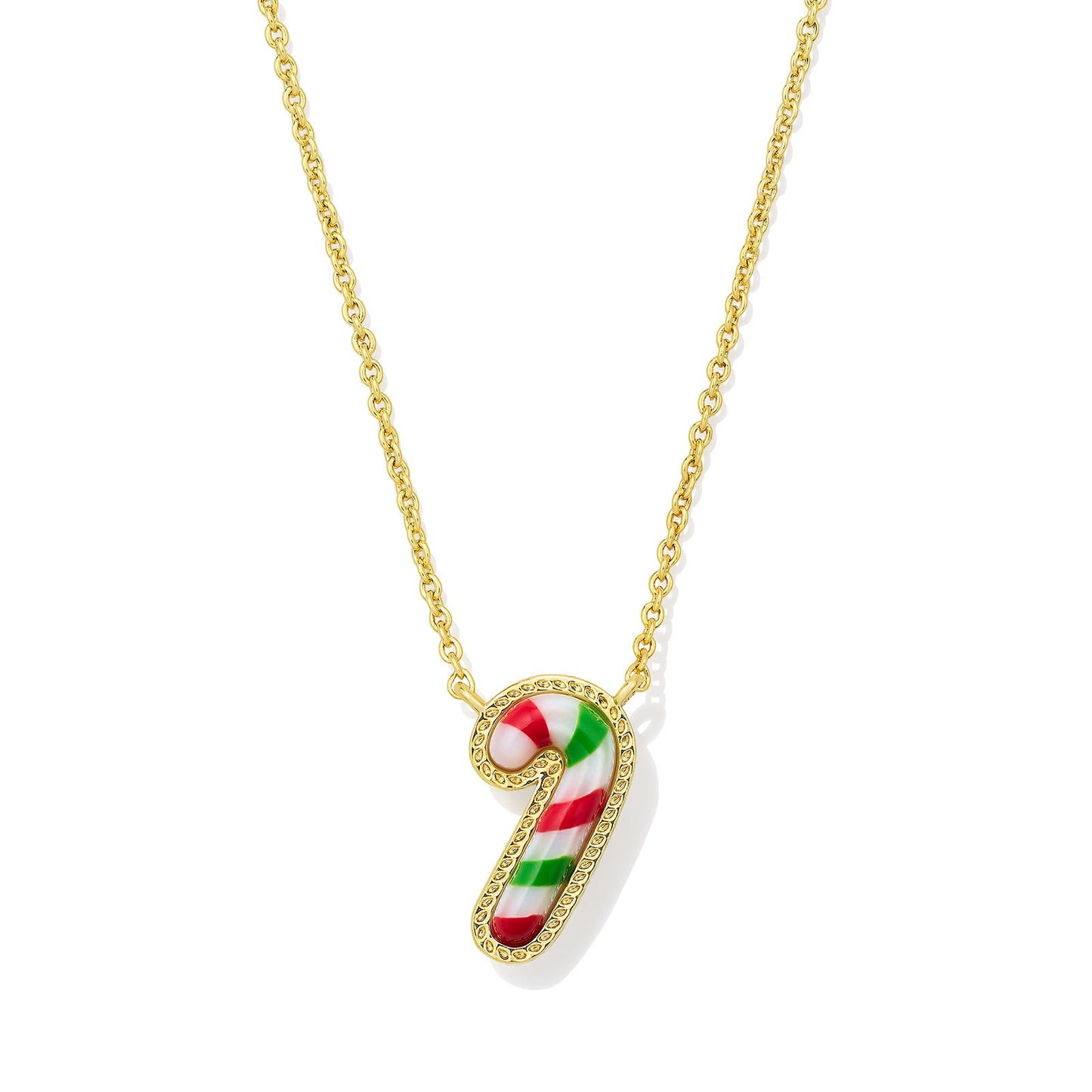 Candy Cane Short Pendant Necklace Gold Red Green Mix