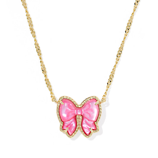 Haley Bow Short Pendant Necklace Gold Rose Violet Mother of Pearl
