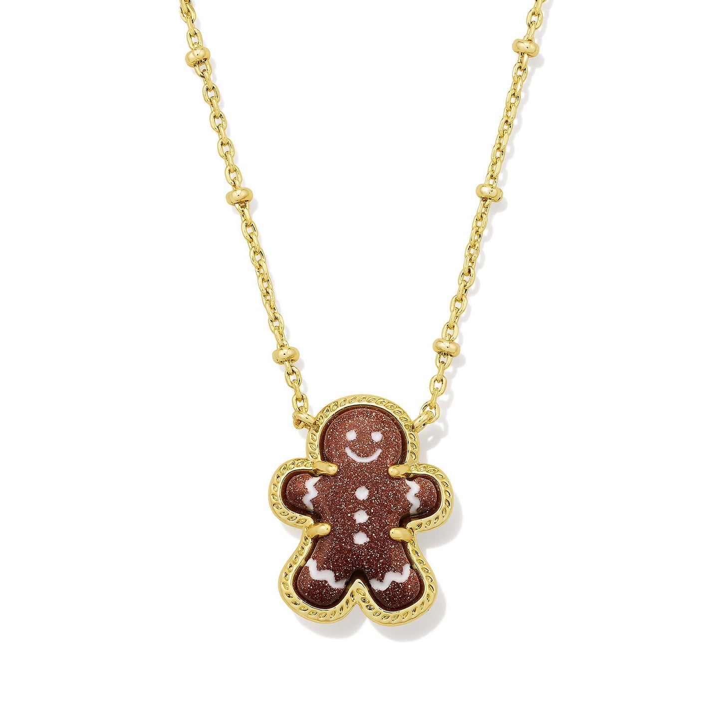 Gingerbread Short Pendant Necklace Gold Brown Goldstone