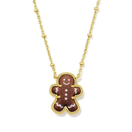 Gingerbread Short Pendant Necklace Gold Brown Goldstone