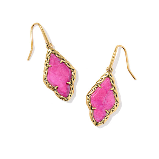 Adeline Drop Earrings Vintage Gold Dark Fuchsia Variegated Magnesite