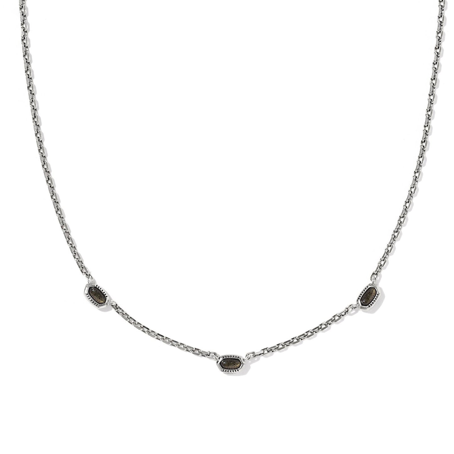 Mini Elisa Three Stone Strand Necklace Vintage Silver Golden Obsidian