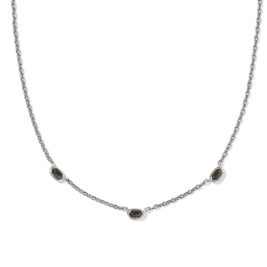 Mini Elisa Three Stone Strand Necklace Vintage Silver Golden Obsidian