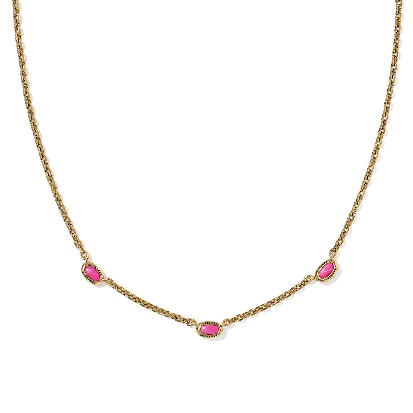 Mini Elisa Three Stone Strand Necklace Vintage Gold Dark Fuchsia Variegated Magnesite Sale