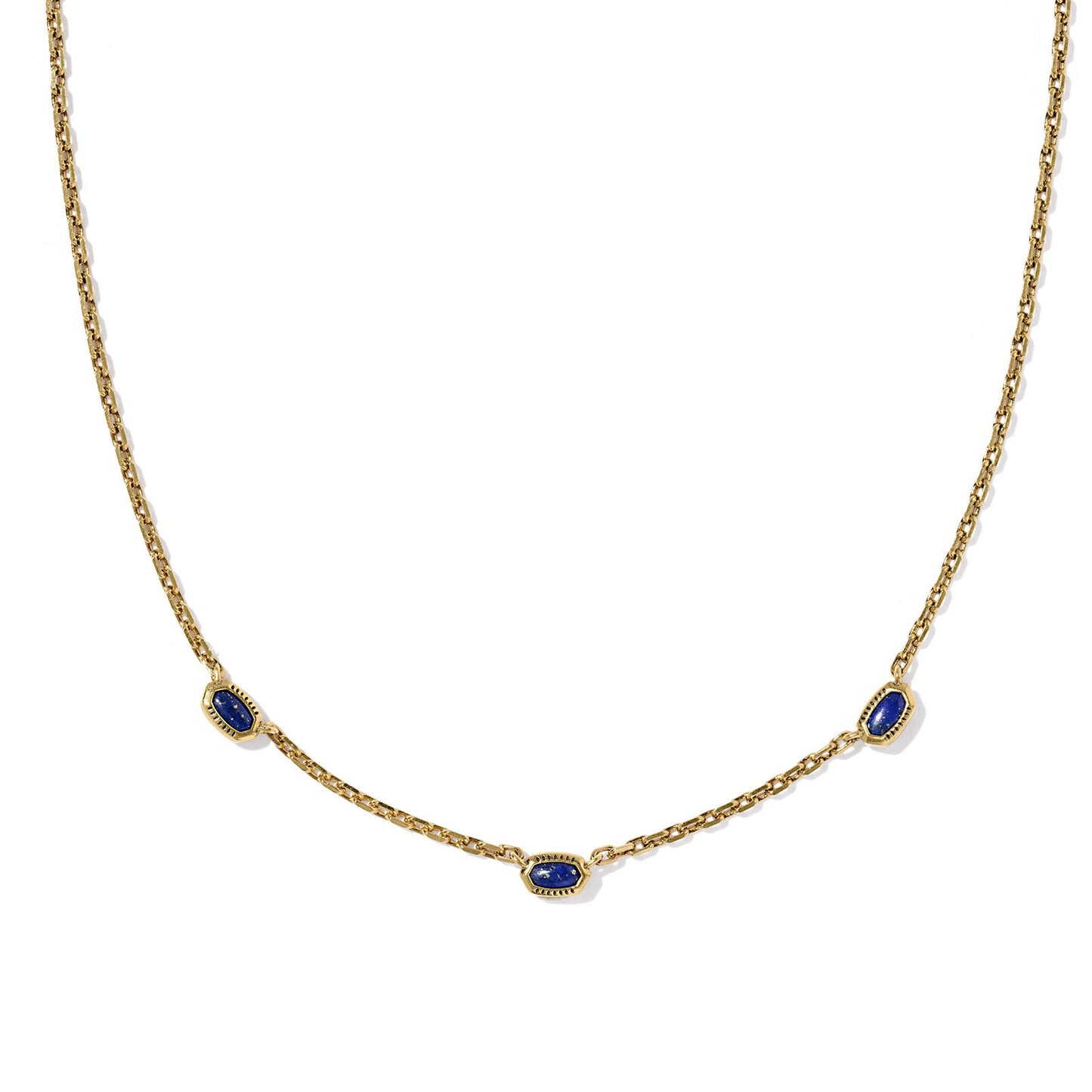 Mini Elisa Three Stone Strand Necklace Vintage Gold Blue Lapis