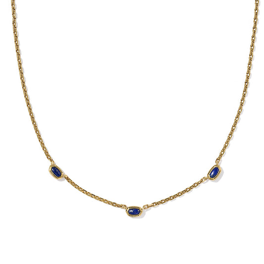 Mini Elisa Three Stone Strand Necklace Vintage Gold Blue Lapis