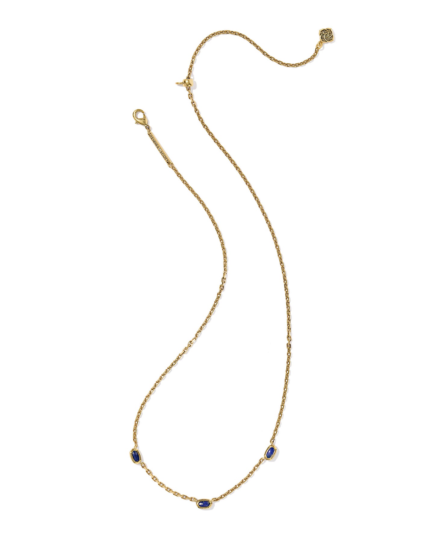 Mini Elisa Three Stone Strand Necklace Vintage Gold Blue Lapis
