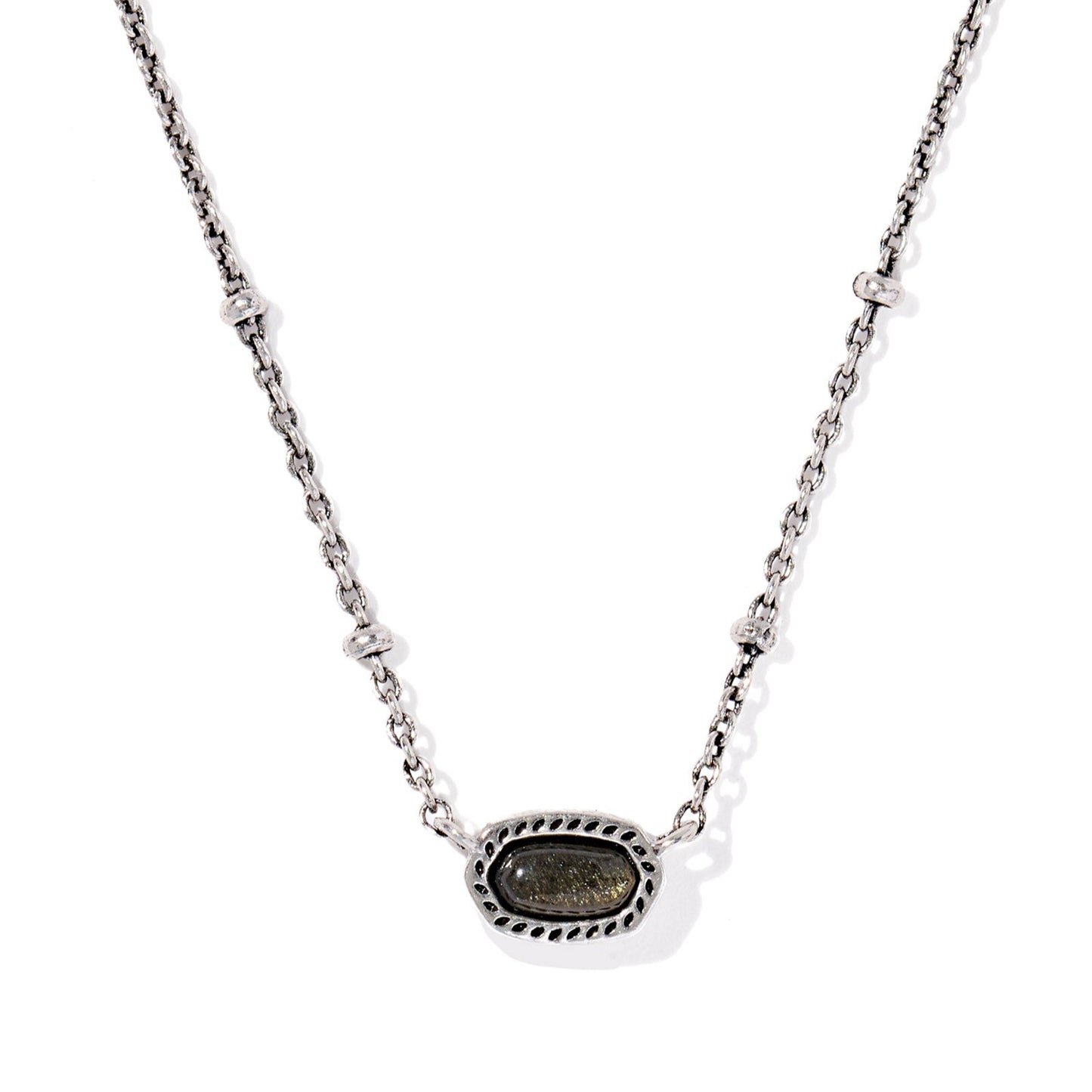 Mini Elisa Satellite Short Pendant Necklace Vintage Silver Golden Obsidian